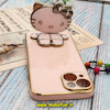 قاب گوشی iPhone 14 آیفون طرح ژله ای کیتی KITTY مای کیس گلد لاین آینه ای دور طلایی محافظ لنز دار گلبهی کد 80