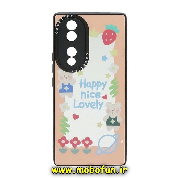 قاب گوشی Honor 70 5G آنر پشت گلس آینه ای CASETIFY طرح کیوت CUTE محافظ لنزدار مشکی کد 20