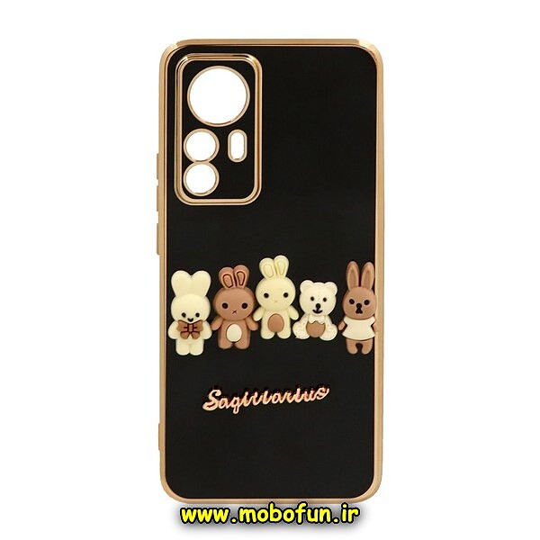 قاب گوشی Xiaomi 12T - Xiaomi 12T Pro شیائومی طرح ژله ای مای کیس گلد لاین دور طلایی عروسکی سه بعدی محافظ لنز دار مشکی کد 141