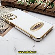 قاب گوشی Galaxy A12 - Galaxy M12 - Galaxy F12 سامسونگ طرح ژله ای دبل متال مای کیس مگ سیف Magsafe گلد لاین دور طلایی محافظ لنز دار شیشه ای سفید کد 1178