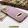 قاب گوشی Galaxy A12 - Galaxy M12 - Galaxy F12 سامسونگ طرح ژله ای دبل متال مای کیس مگ سیف Magsafe گلد لاین دور طلایی محافظ لنز دار شیشه ای بنفش کد 1181