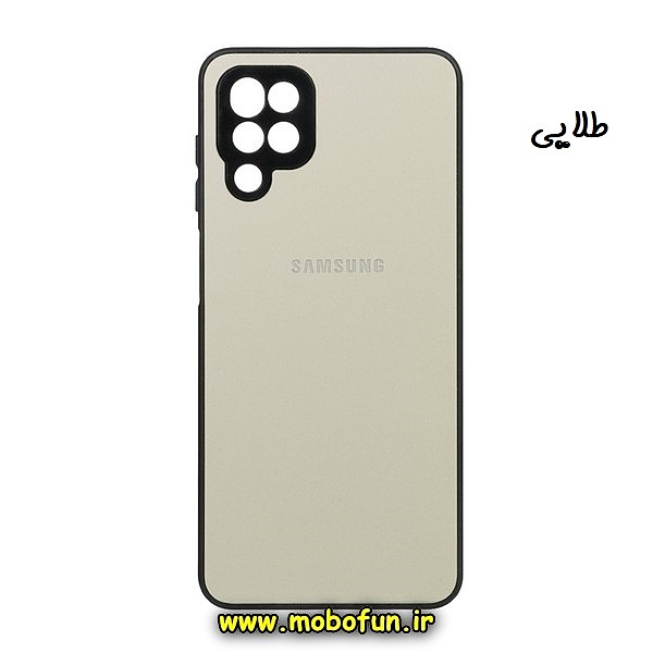 قاب گوشی Galaxy A12 - Galaxy M12 سامسونگ مدل PVD ضد خش پشت گلس شیشه ای محافظ لنز دار طلایی کد 1203
