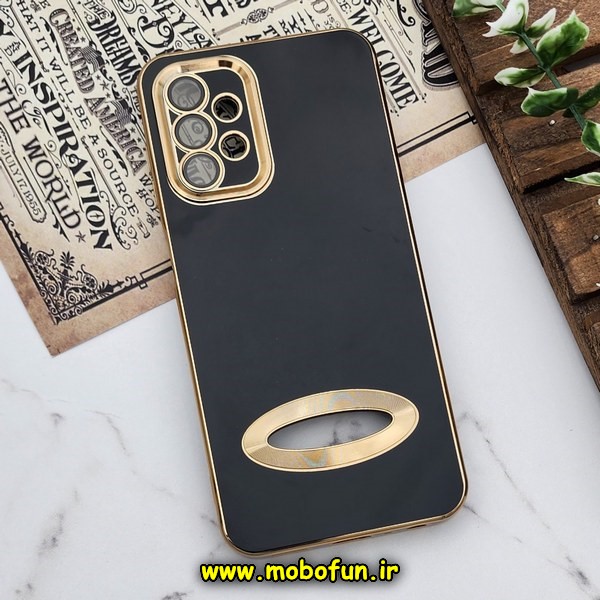 قاب گوشی Galaxy A13 4G سامسونگ طرح ژله ای دبل متال مای کیس مگ سیف Magsafe گلد لاین دور طلایی محافظ لنز دار شیشه ای مشکی کد 630