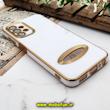 قاب گوشی Galaxy A13 4G سامسونگ طرح ژله ای دبل متال مای کیس مگ سیف Magsafe گلد لاین دور طلایی محافظ لنز دار شیشه ای سفید کد 631