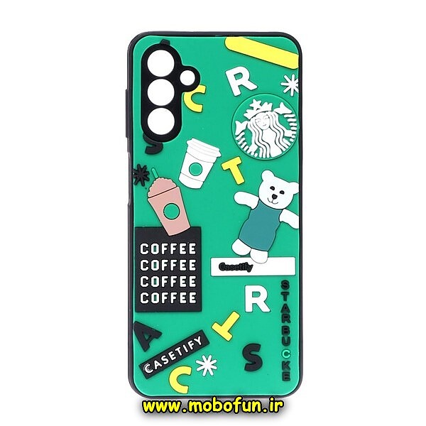 قاب گوشی Galaxy A14 4G - Galaxy A14 5G سامسونگ طرح سیلیکونی هارد سه بعدی برجسته محافظ لنزدار استارباکس STARBUCKS کد 212