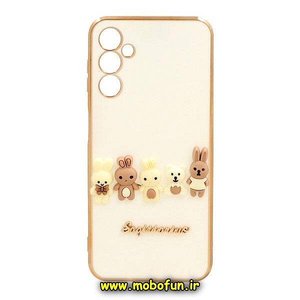 قاب گوشی Galaxy A14 4G - Galaxy A14 5G سامسونگ طرح ژله ای مای کیس گلد لاین دور طلایی عروسکی سه بعدی محافظ لنز دار سفید کد 216