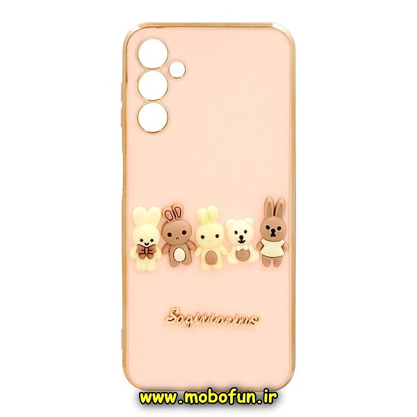قاب گوشی Galaxy A14 4G - Galaxy A14 5G سامسونگ طرح ژله ای مای کیس گلد لاین دور طلایی عروسکی سه بعدی محافظ لنز دار صورتی کد 217