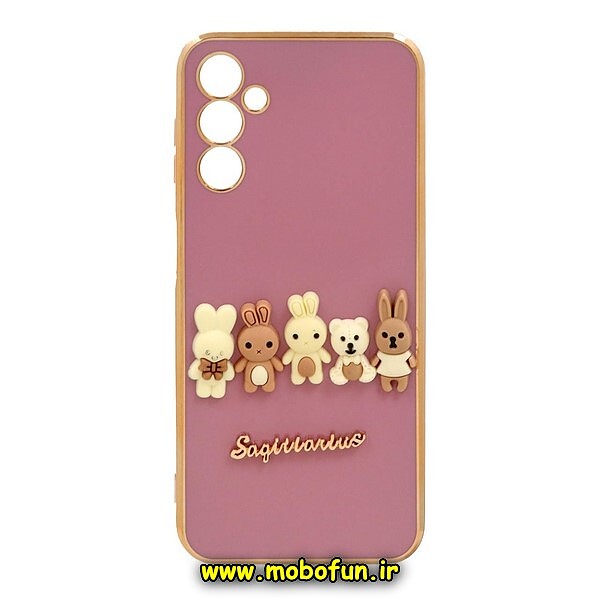 قاب گوشی Galaxy A14 4G - Galaxy A14 5G سامسونگ طرح ژله ای مای کیس گلد لاین دور طلایی عروسکی سه بعدی محافظ لنز دار بنفش کد 221
