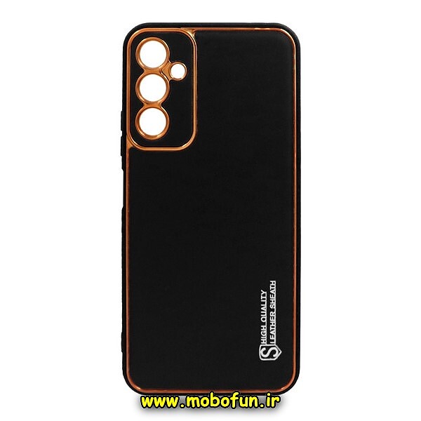 قاب گوشی Galaxy A14 4G - Galaxy A14 5G سامسونگ طرح مای کیس چرمی گلد لاین دور طلایی محافظ لنز دار مشکی کد 222