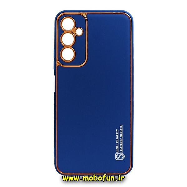 قاب گوشی Galaxy A14 4G - Galaxy A14 5G سامسونگ طرح مای کیس چرمی گلد لاین دور طلایی محافظ لنز دار آبی کد 223
