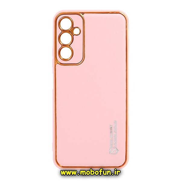 قاب گوشی Galaxy A14 4G - Galaxy A14 5G سامسونگ طرح مای کیس چرمی گلد لاین دور طلایی محافظ لنز دار صورتی کد 226