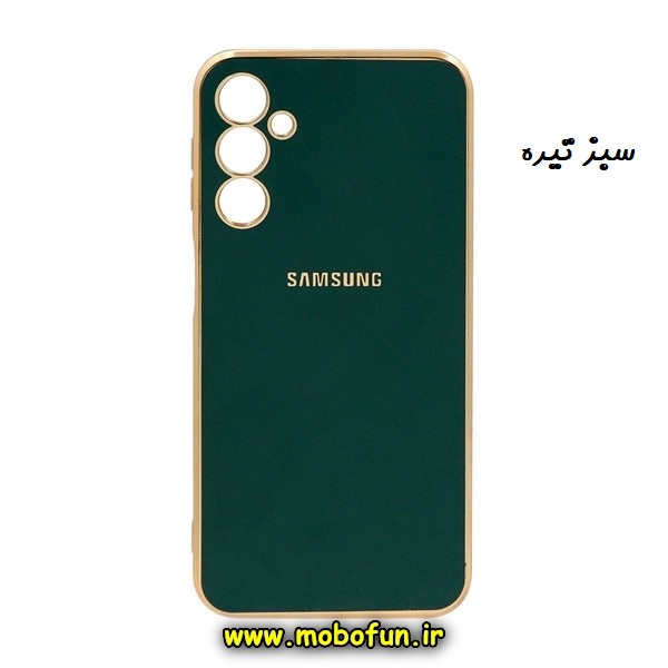 قاب گوشی Galaxy A24 4G سامسونگ طرح ژله ای مای کیس گلد لاین دور طلایی محافظ لنز دار سبز تیره کد 68