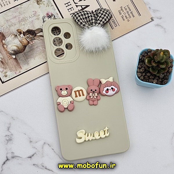 قاب گوشی Galaxy A32 4G سامسونگ طرح سیلیکونی ژله ای سه بعدی برجسته عروسکی محافظ لنز دار پام پام شیری کد 881