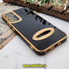 قاب گوشی Galaxy A34 5G سامسونگ طرح ژله ای دبل متال مای کیس مگ سیف Magsafe گلد لاین دور طلایی محافظ لنز دار شیشه ای مشکی کد 158