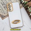 قاب گوشی Galaxy A34 5G سامسونگ طرح ژله ای دبل متال مای کیس مگ سیف Magsafe گلد لاین دور طلایی محافظ لنز دار شیشه ای سفید کد 160
