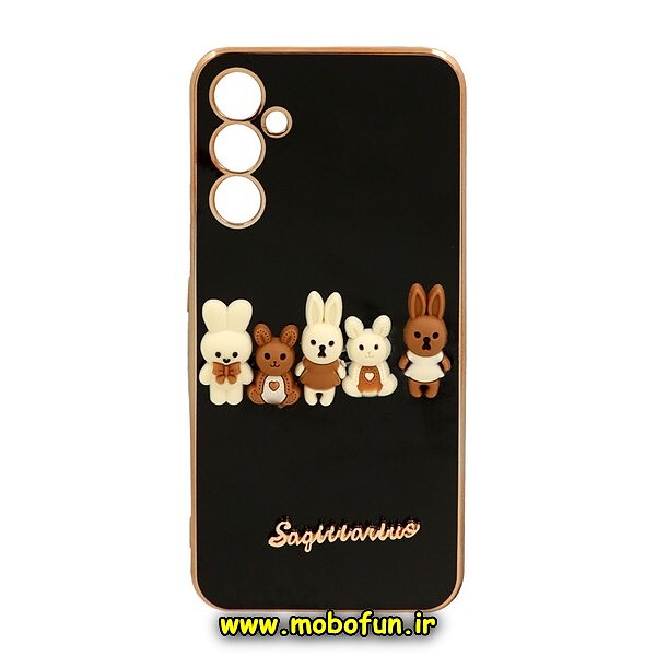 قاب گوشی Galaxy A34 5G سامسونگ طرح ژله ای مای کیس گلد لاین دور طلایی عروسکی سه بعدی محافظ لنز دار مشکی کد 163