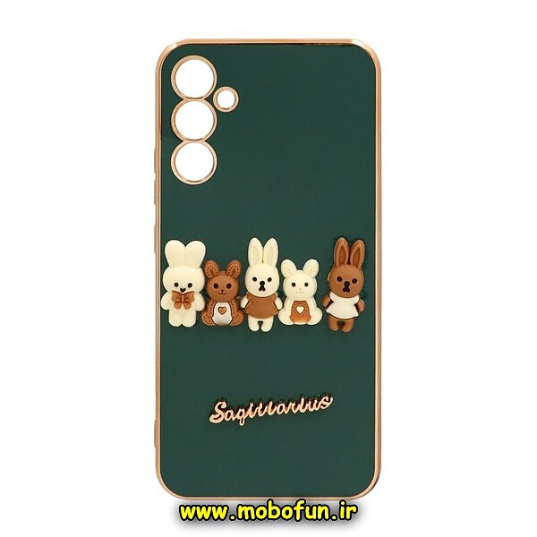 قاب گوشی Galaxy A34 5G سامسونگ طرح ژله ای مای کیس گلد لاین دور طلایی عروسکی سه بعدی محافظ لنز دار سبز تیره کد 167