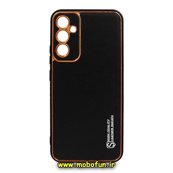 قاب گوشی Galaxy A34 5G سامسونگ طرح مای کیس چرمی گلد لاین دور طلایی محافظ لنز دار مشکی کد 181