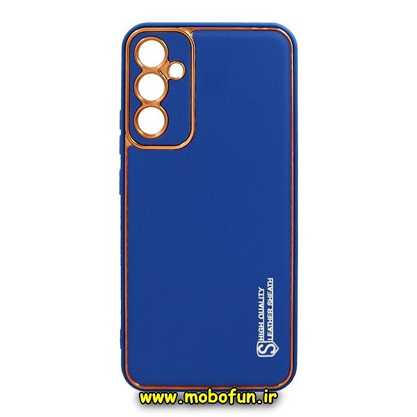 قاب گوشی Galaxy A34 5G سامسونگ طرح مای کیس چرمی گلد لاین دور طلایی محافظ لنز دار آبی کد 182