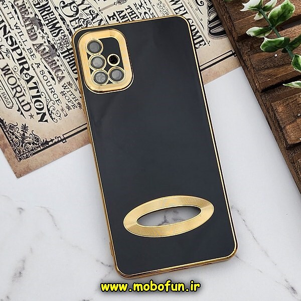 قاب گوشی Galaxy A51 سامسونگ طرح ژله ای دبل متال مای کیس مگ سیف Magsafe گلد لاین دور طلایی محافظ لنز دار شیشه ای مشکی کد 809