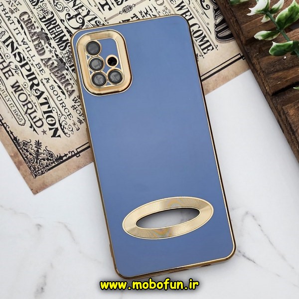 قاب گوشی Galaxy A51 سامسونگ طرح ژله ای دبل متال مای کیس مگ سیف Magsafe گلد لاین دور طلایی محافظ لنز دار شیشه ای آبی کد 812