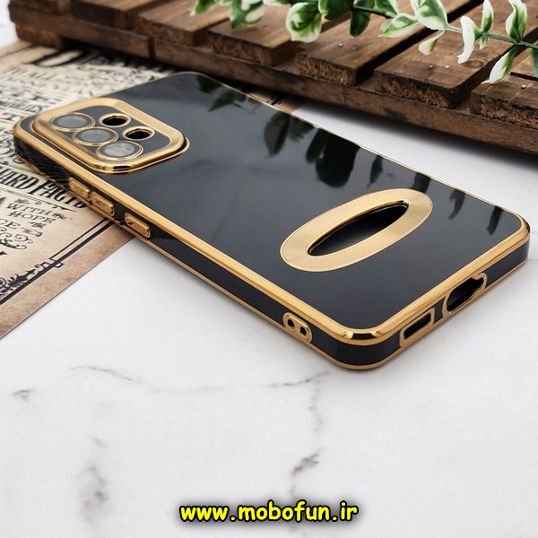 قاب گوشی Galaxy A53 5G سامسونگ طرح ژله ای دبل متال مای کیس مگ سیف Magsafe گلد لاین دور طلایی محافظ لنز دار شیشه ای مشکی کد 653
