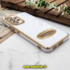 قاب گوشی Galaxy A53 5G سامسونگ طرح ژله ای دبل متال مای کیس مگ سیف Magsafe گلد لاین دور طلایی محافظ لنز دار شیشه ای سفید کد 654