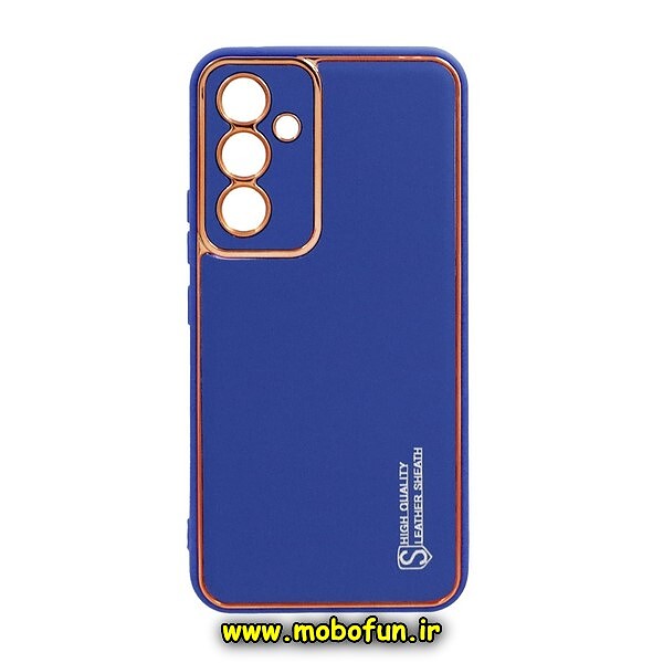 قاب گوشی Galaxy A54 5G سامسونگ طرح مای کیس چرمی گلد لاین دور طلایی محافظ لنز دار آبی کد 213