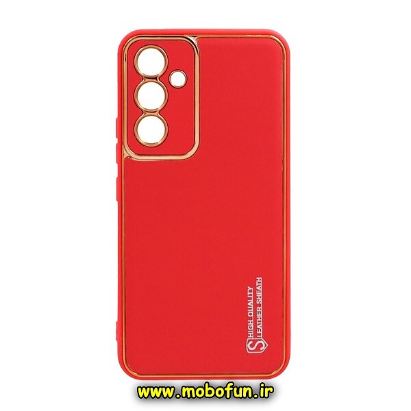 قاب گوشی Galaxy A54 5G سامسونگ طرح مای کیس چرمی گلد لاین دور طلایی محافظ لنز دار قرمز کد 215