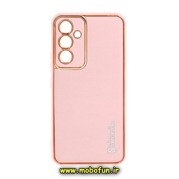 قاب گوشی Galaxy A54 5G سامسونگ طرح مای کیس چرمی گلد لاین دور طلایی محافظ لنز دار صورتی کد 216