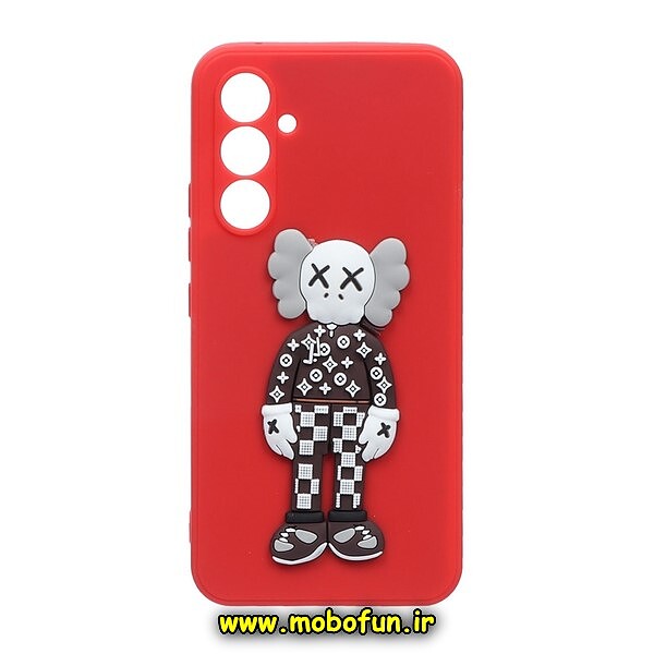 قاب گوشی Galaxy A54 5G سامسونگ طرح سیلیکونی ژله ای سه بعدی برجسته KAWS محافظ لنز دار قرمز کد 222