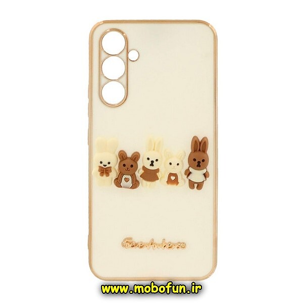 قاب گوشی Galaxy A54 5G سامسونگ طرح ژله ای مای کیس گلد لاین دور طلایی عروسکی سه بعدی محافظ لنز دار سفید کد 229