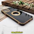 قاب گوشی iPhone 11 Pro Max آیفون طرح ژله ای دبل متال مای کیس مگ سیف Magsafe گلد لاین دور طلایی محافظ لنز دار شیشه ای مشکی کد 540
