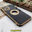 قاب گوشی iPhone 12 Pro Max آیفون طرح ژله ای دبل متال مای کیس مگ سیف Magsafe گلد لاین دور طلایی محافظ لنز دار شیشه ای مشکی کد 637