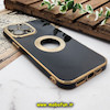 قاب گوشی iPhone 13 Pro Max آیفون طرح ژله ای دبل متال مای کیس مگ سیف Magsafe گلد لاین دور طلایی محافظ لنز دار شیشه ای مشکی کد 522