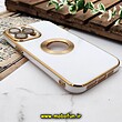 قاب گوشی iPhone 13 Pro Max آیفون طرح ژله ای دبل متال مای کیس مگ سیف Magsafe گلد لاین دور طلایی محافظ لنز دار شیشه ای سفید کد 523