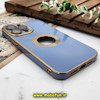 قاب گوشی iPhone 13 Pro Max آیفون طرح ژله ای دبل متال مای کیس مگ سیف Magsafe گلد لاین دور طلایی محافظ لنز دار شیشه ای آبی کد 525