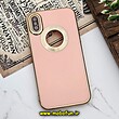 قاب گوشی iPhone X - iPhone XS آیفون طرح ژله ای دبل متال مای کیس مگ سیف Magsafe گلد لاین دور طلایی محافظ لنز دار شیشه ای گلبهی کد 498