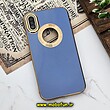 قاب گوشی iPhone X - iPhone XS آیفون طرح ژله ای دبل متال مای کیس مگ سیف Magsafe گلد لاین دور طلایی محافظ لنز دار شیشه ای آبی کد 499