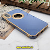 قاب گوشی iPhone X - iPhone XS آیفون طرح ژله ای دبل متال مای کیس مگ سیف Magsafe گلد لاین دور طلایی محافظ لنز دار شیشه ای آبی کد 499
