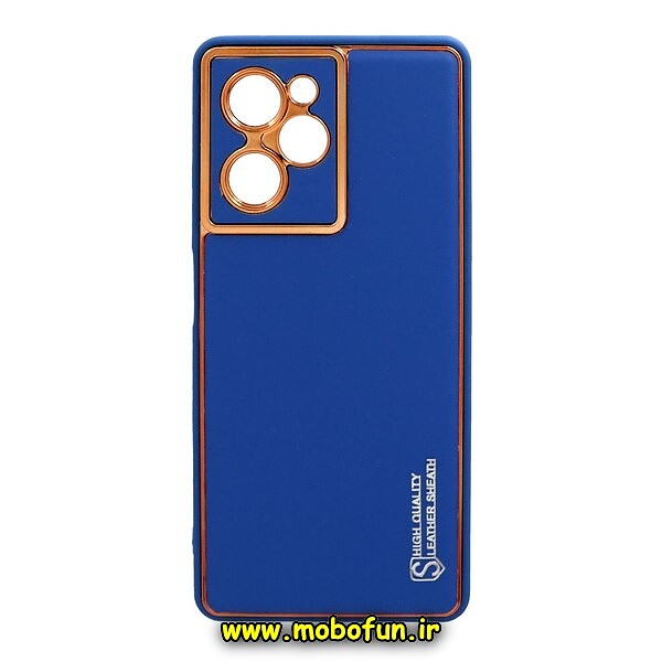 قاب گوشی Poco X5 Pro شیائومی طرح مای کیس چرمی گلد لاین دور طلایی محافظ لنز دار آبی کد 117