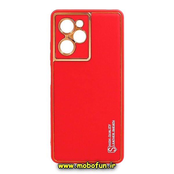 قاب گوشی Poco X5 Pro شیائومی طرح مای کیس چرمی گلد لاین دور طلایی محافظ لنز دار قرمز کد 119
