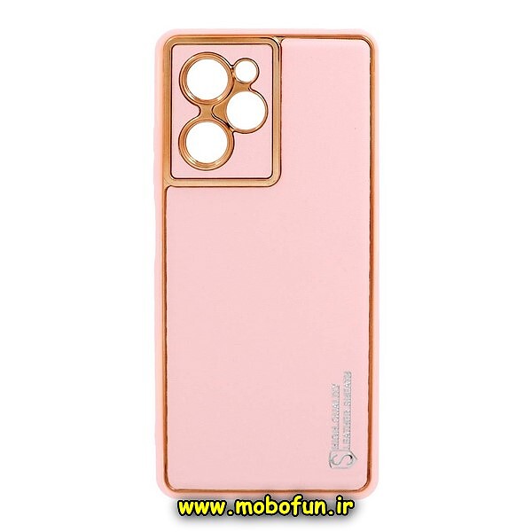 قاب گوشی Poco X5 Pro شیائومی طرح مای کیس چرمی گلد لاین دور طلایی محافظ لنز دار صورتی کد 120