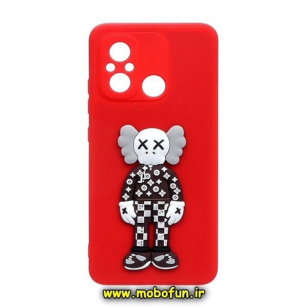 قاب گوشی Redmi 12C - Poco C55 - Redmi 11A شیائومی طرح سیلیکونی ژله ای سه بعدی برجسته KAWS محافظ لنز دار قرمز کد 81