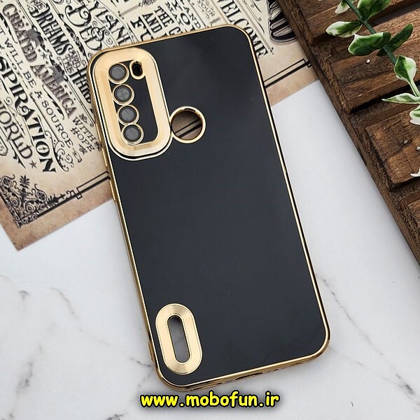 قاب گوشی Redmi Note 8 - Redmi Note 8 2021 شیائومی طرح ژله ای دبل متال مای کیس مگ سیف Magsafe گلد لاین دور طلایی محافظ لنز دار شیشه ای مشکی کد 803