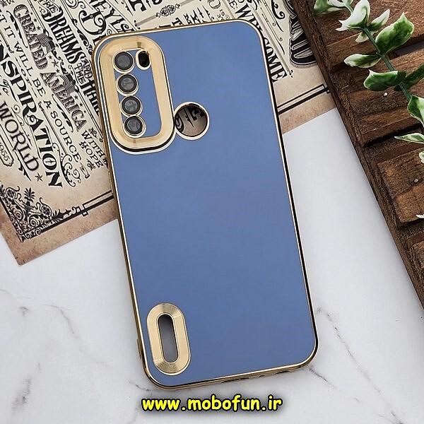 قاب گوشی Redmi Note 8 - Redmi Note 8 2021 شیائومی طرح ژله ای دبل متال مای کیس مگ سیف Magsafe گلد لاین دور طلایی محافظ لنز دار شیشه ای آبی کد 806