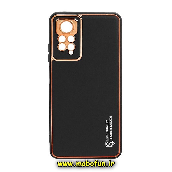 قاب گوشی Redmi Note 11 Pro 4G Global - Redmi Note 11 Pro 5G Global - Redmi Note 11E Pro شیائومی طرح مای کیس چرمی گلد لاین دور طلایی محافظ لنز دار مشکی کد 538