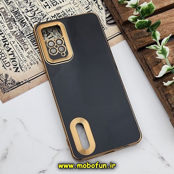 قاب گوشی Redmi Note 11 Pro 4G Global - Redmi Note 11 Pro 5G Global - Redmi Note 11E Pro شیائومی طرح ژله ای دبل متال مای کیس مگ سیف Magsafe گلد لاین دور طلایی محافظ لنز دار شیشه ای مشکی کد 545