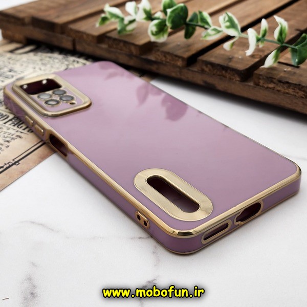 قاب گوشی Redmi Note 11 Pro 4G Global - Redmi Note 11 Pro 5G Global - Redmi Note 11E Pro شیائومی طرح ژله ای دبل متال مای کیس مگ سیف Magsafe گلد لاین دور طلایی محافظ لنز دار شیشه ای بنفش کد 549