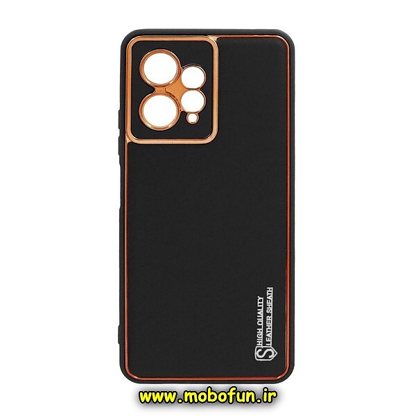 قاب گوشی Redmi Note 12 4G شیائومی طرح مای کیس چرمی گلد لاین دور طلایی محافظ لنز دار مشکی کد 70